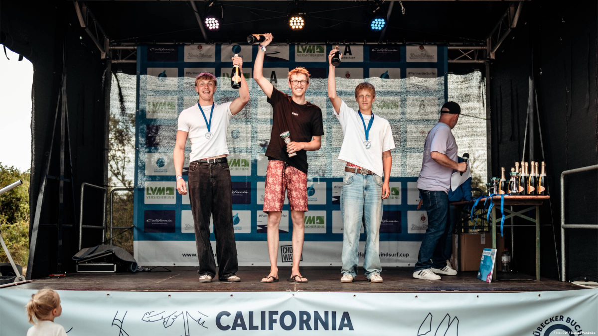 Das Podium der California Wingfoil Masters 2025 in Pelzerhaken