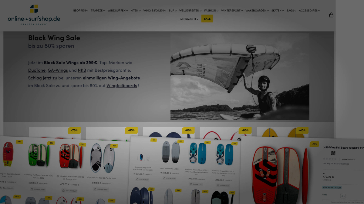 online-surfshop.de: bis zu 80 % Rabatt auf Wingfoilboards