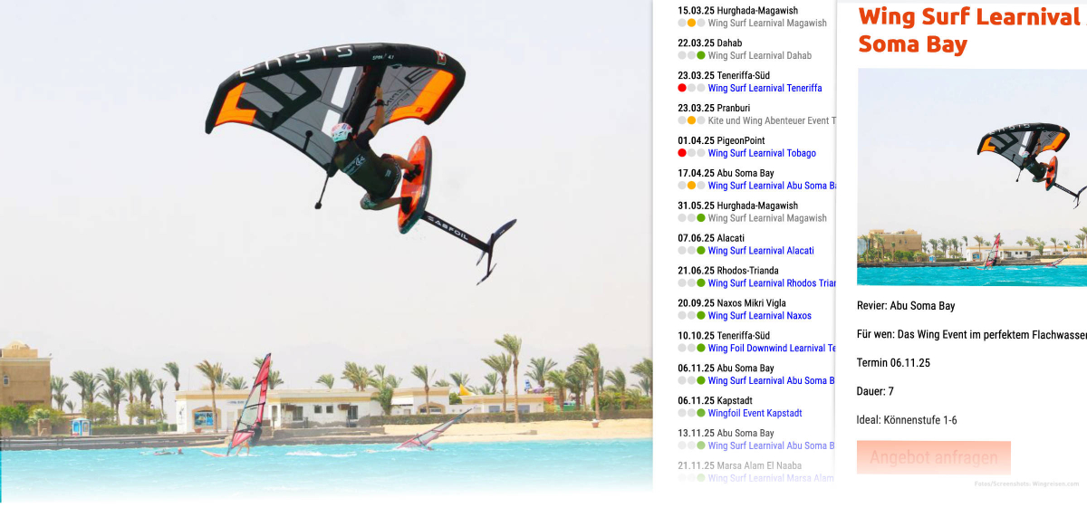 Wingfoil Learnivals bei Wingreisen.com - Abu Soma Bay in Ägypten und weitere Locations